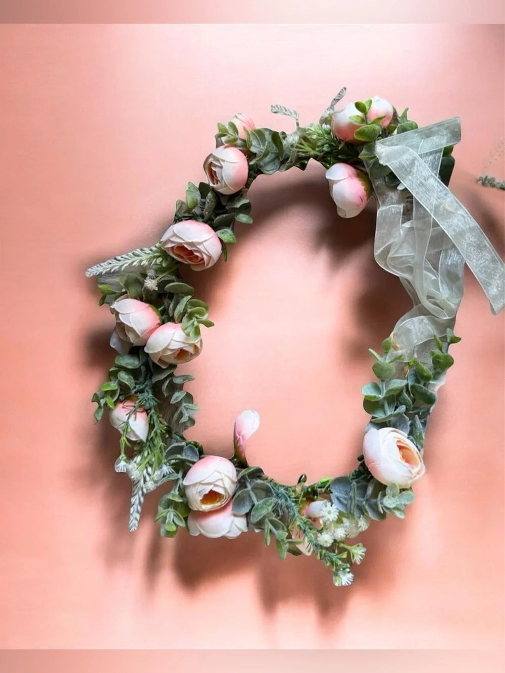 Pastel Rose Eucalyptus Flower Crown / Boho Cottagecore Wreath